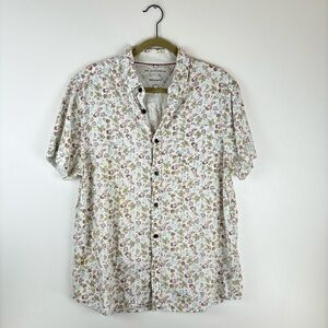 RJR John Rocha Mens Large Button Down Shirt Beige Floral Short Sleeve Collared
